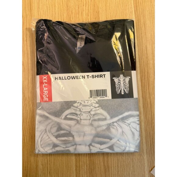 Halloween Skeleton T Shirt Size XXL Black White Ribcage Graphic Tee Costume - Picture 2 of 7